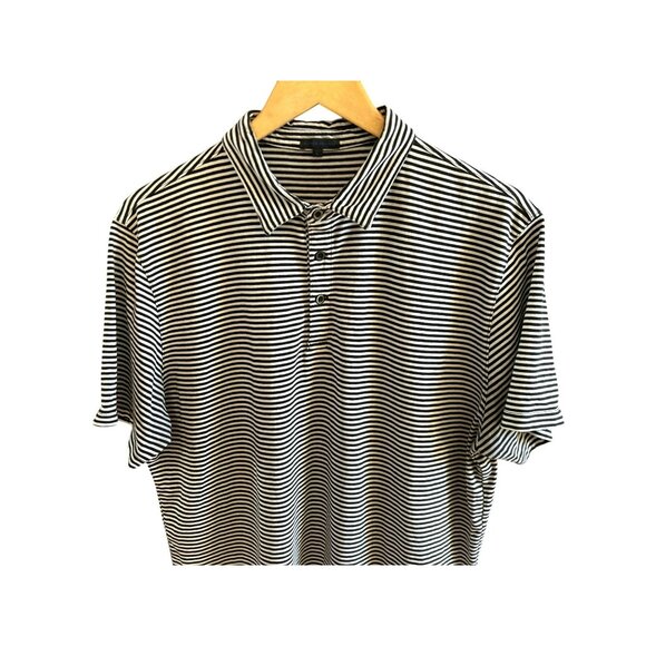 Patrick Assaraf Mens XL Black & White Striped Polo Shirt Pima Cotton Designer - Picture 3 of 7